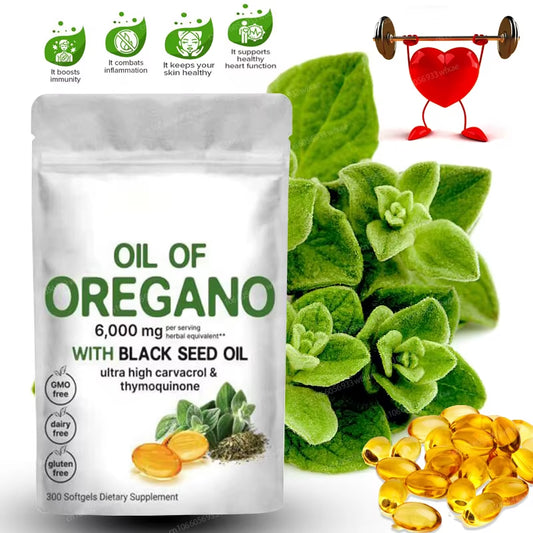 Oregano Oil Softgels 6000mg with Black Seed Oil 200mg - Immune Support Supplement