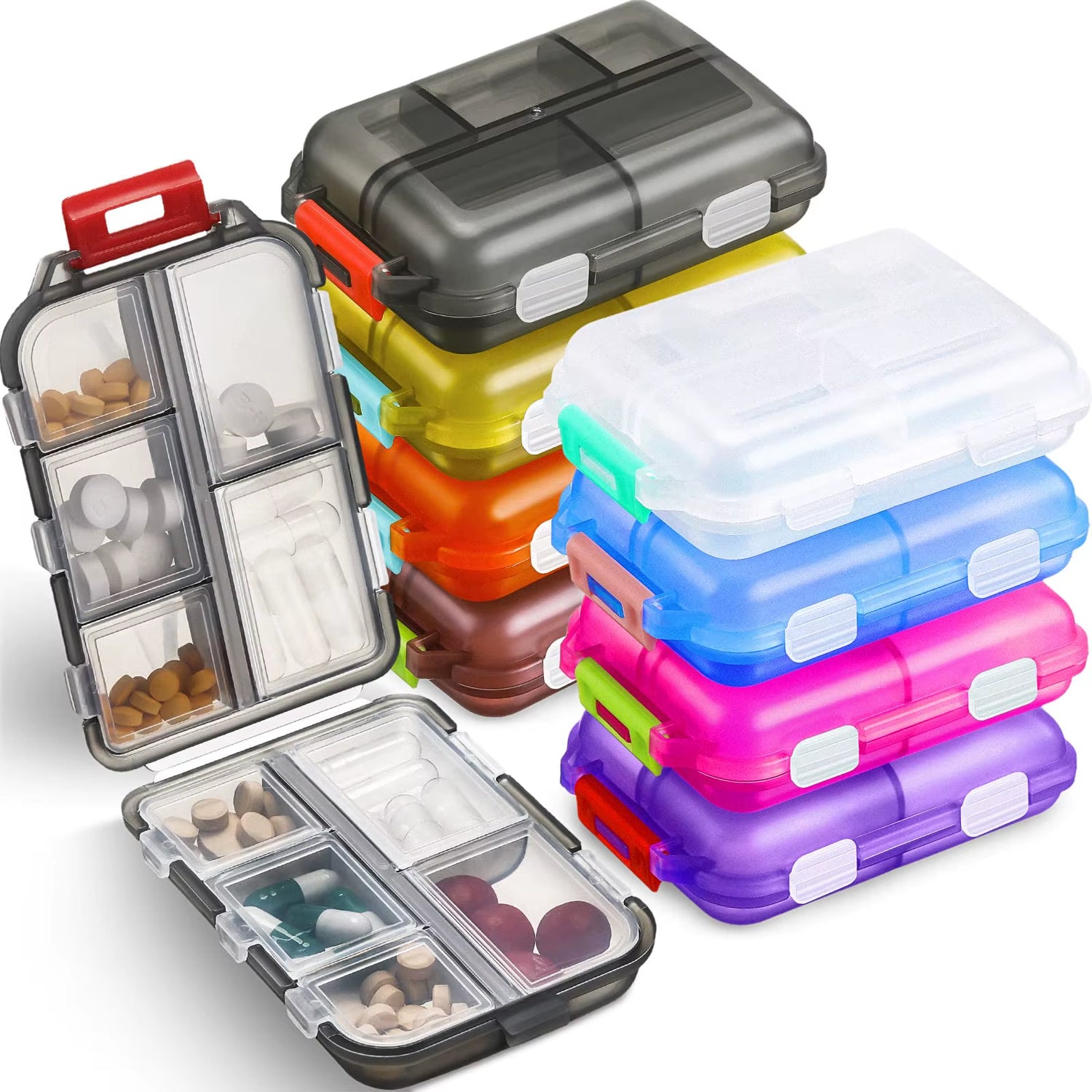 Travel Smart with Our Compact 10-Compartment Pill Organizer – Your Essential Companion for Daily Vitamins and Medications