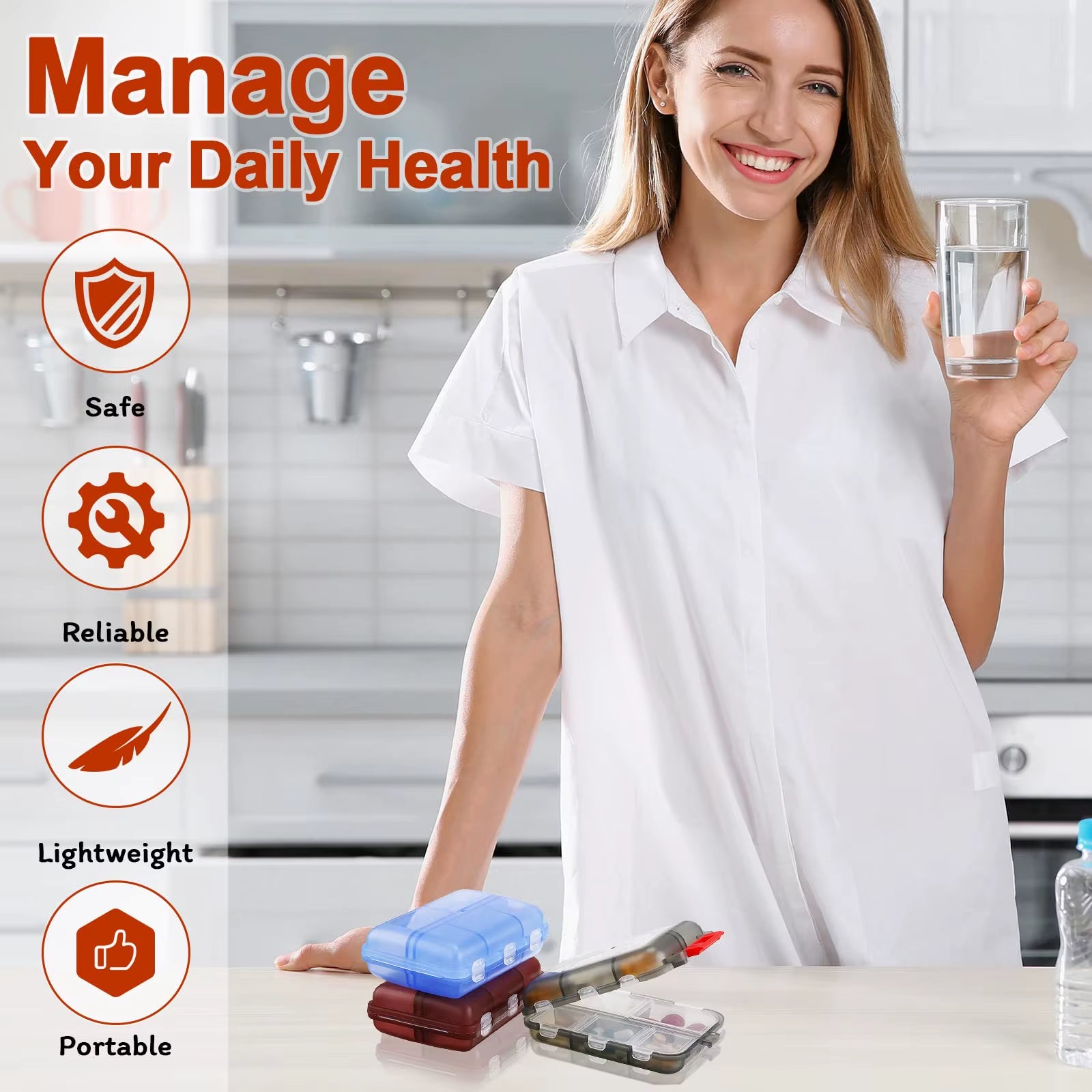 Travel Smart with Our Compact 10-Compartment Pill Organizer – Your Essential Companion for Daily Vitamins and Medications