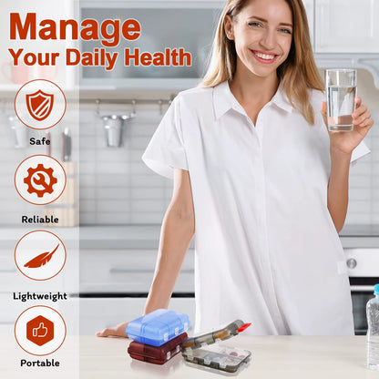 Travel Smart with Our Compact 10-Compartment Pill Organizer – Your Essential Companion for Daily Vitamins and Medications